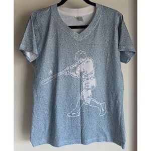 Litographs Original Rules Baseball T-Shirt M Blue V-Neck Short Sleeve Tee Top